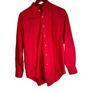 Ralph Lauren Mens 10 Solid Hot Pink Classic Button Front Cotton Longsleeve Top